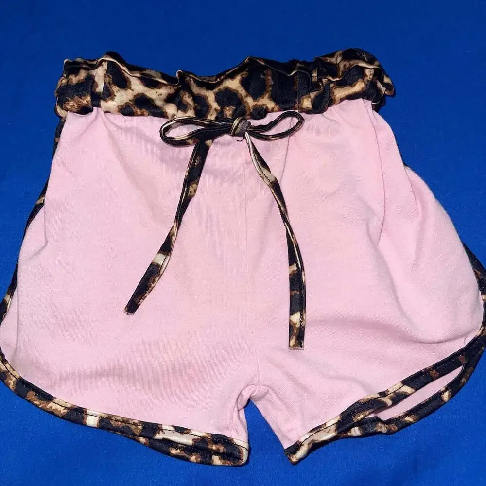 Toddler Girl Pink 2-Piece Short Sleeve Pocket T-Shirt and Leopard Print Shorts S